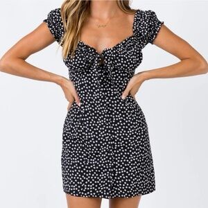 black mini spring dress with white flowers